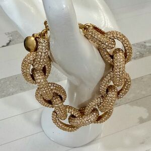 Vintage J. Crew Pave Crystal Link Bracelet Gold Tone Chunky Statement 8–9”